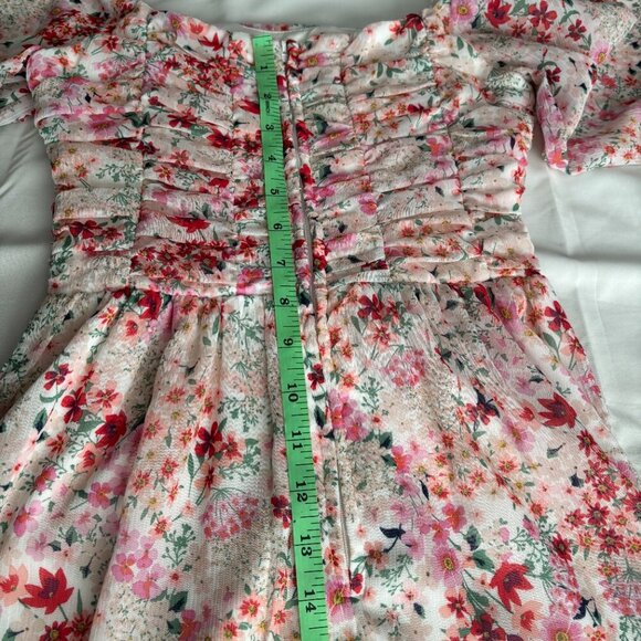Midnight Doll XS Floral Print Square Neck Long Sleeve Ruffle Mini‎ Dress - Picture 6 of 7